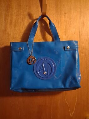 Armani Jeans Royal Blue Patent Tote with Logo Charm